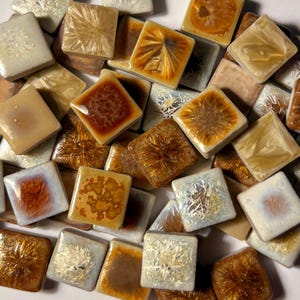 25 Gold Beige Brown Mix Glazed Ceramic Mosaic Tile, 1/2 inch Square, Bronze Gloss Textures & Dark Finishes, DIY Craft Art Supply, 1.5cm 5mm