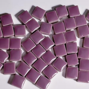 Bright Lilac Purple Square Glazed Ceramic Mosaic Tile, 50g, Small DIY Craft Art Supplies, Shiny Gloss Tiny Jigsaw Piece, 1cm 5mm Thick