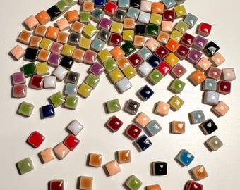 200 Color Mix 5mm Micro Square Ceramic Mosaic Tile, Tiny Bright Colorful DIY Craft Art Supplies, Small Mini Shiny Glazed Jigsaw, 3.5mm Thick