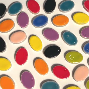 Color Mix Oval Glazed Ceramic Mosaic Tile, 50g, Small DIY Craft Art Supplies, Blue Green Pink Red Orange Jigsaw Piece 1.2 x 1.8 cm 5mm Thick