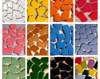 Mosaicos de cerámica de colores irregulares, 100 g, materiales para manualidades, piezas pequeñas de mosaico esmaltadas, rosa, naranja, rojo, azul y verde, 6 mm de grosor.