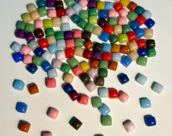 350+ Mini Micro 5.8mm Colorful Mix Square Glass Mosaic Tiles, 100g, Tiny Bright Enamel, DIY Craft Art Supplies, 3.5mm Thick, Blue Green Pink