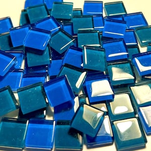1/2 inch Cobalt Blue & Peacock Green Mix Glossy Glass 1.5cm Mosaic Tile, 100g, Tiny DIY Craft Art Supplies, Small Medium Colorful Square 4mm