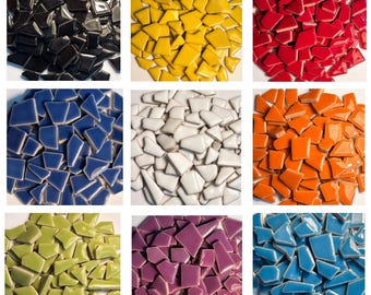 Colorful Irregular Ceramic Mosaic Tiles, 100g, DIY Craft Art Supplies, Tiny Small Medium Glazed Piece Random Sizes 4mm Thick, Blue Red Green
