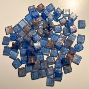 Indigo Navy Blue & Gold Jade Ice Glass Square Mosaic Tile, 50g, DIY Craft Art Supplies, Dark Metallic Stripe Mini Small Tiny, 1cm 3mm Thick