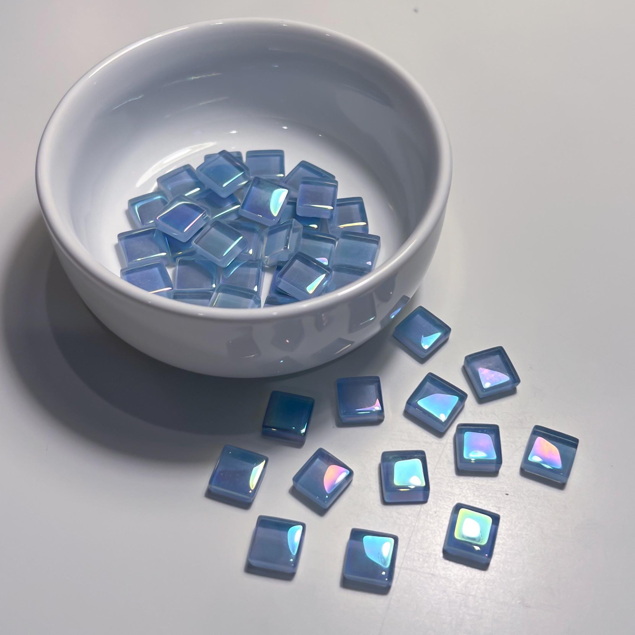 Lud's Color 100g Iridescent Pastel Pearl Blue Color Mix Mini Glossy Glass Mosaic ...