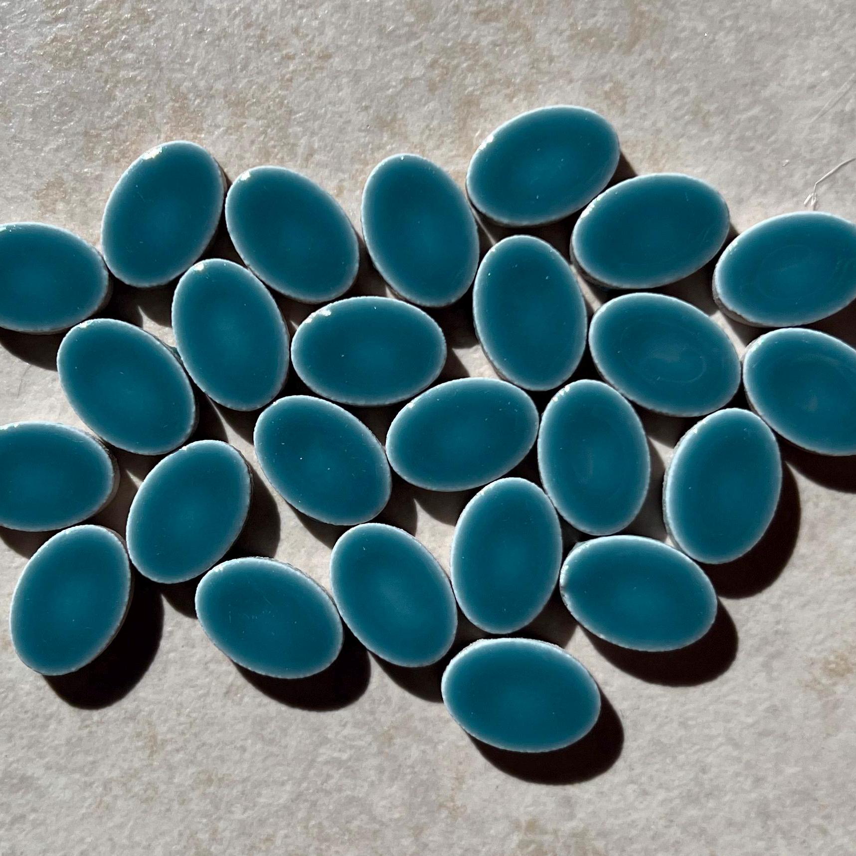 Peacock Blue Green Oval Glazed Ceramic Mosaic Tile, 50g, Small DIY Craft Art Supplies, Circle Jigsaw Pieces Mini, 1.2 x 1.8 cm 5mm Thick