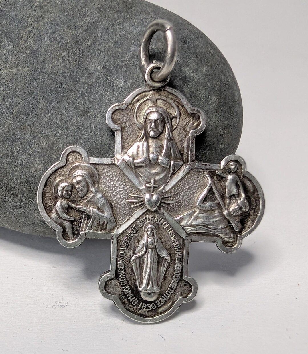 Vintage Four Way Catholic Medal With Chain Sterling Silver - Etsy