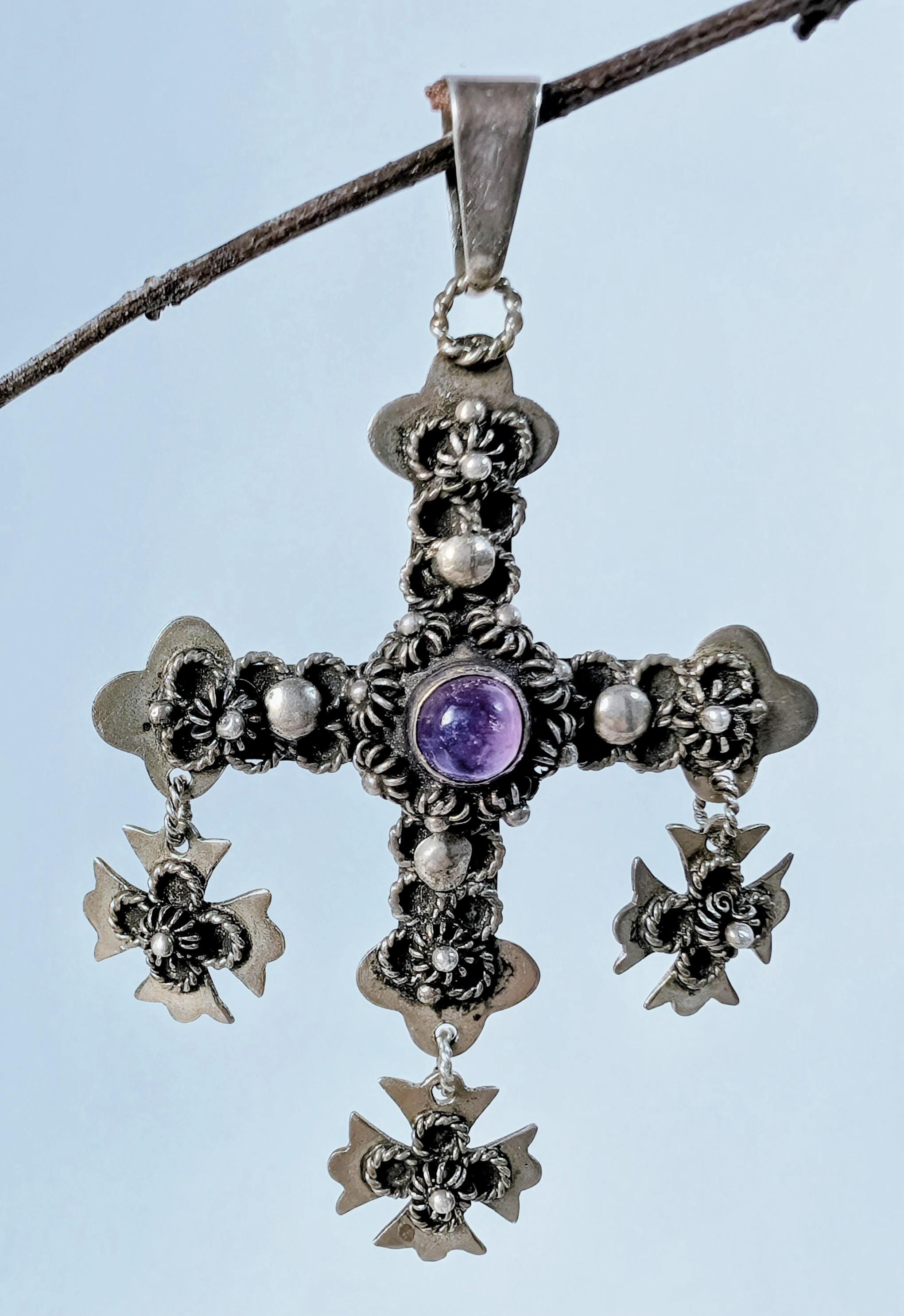 Vintage Sterling Silver and Amethyst Taxco Cross Pendant - Filigree - Etsy