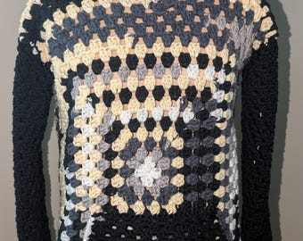 Sudadera con capucha de ganchillo hecha a mano con bolsillo – Suéter cuadrado acogedor estilo abuela