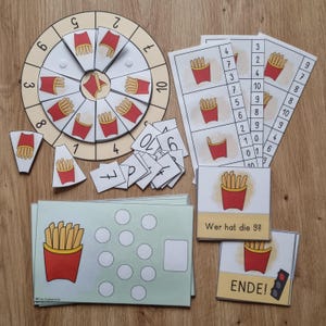 Ensemble de mathématiques | Apprendre à compter et à compter avec des frites | Plage de nombres 10 | Cercle velcro, cartes à pince, tapis de pétrissage, jeu de cartes | Maternelle, école maternelle