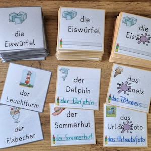 3 x 60 Wörter zum Sommer, Karteikarten zum Lesen und Schreiben