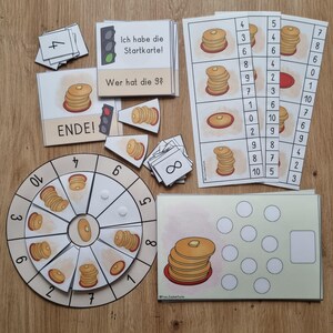 Ensemble de mathématiques | Apprendre à compter et à compter avec des crêpes | Plage de nombres 10 | Cercle velcro, cartes à pince, tapis de pétrissage, jeu de cartes | Préscolaire