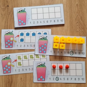 Contare fino a 10 con cubetti di ghiaccio – Schede numeriche con decine | Materiali di matematica per la scuola materna e la prima elementare | Scarica PDF