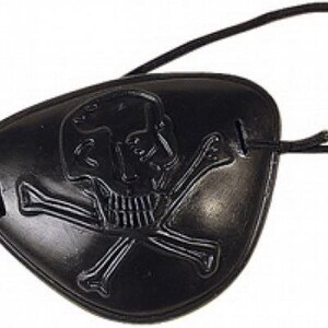 May include: Black pirate eye patch with a skull and crossbones design.