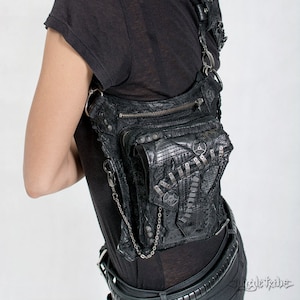APOCALYPTIC DISTRESS Black Leather Convertible Hip Holster and Shoulder Bag