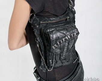 APOCALYPTIC DISTRESS Black Leather Convertible Hip Holster and Shoulder Bag