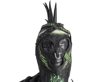 Dust+Beau x Jungle Tribe Collab Custom Leather Mask: Green Machine Gimp Mask