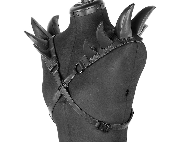 Cross Hatch Spike Leather Harness Shoulder Piece Epaulette