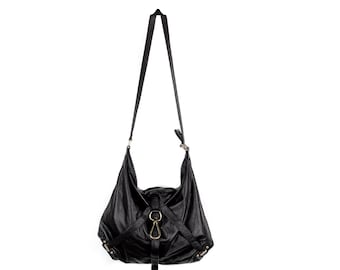 MIDNIGHT CRESCENT Leather Hobo Purse Bag with Gold Metal Hardware