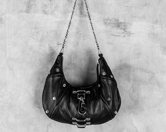 Metal on Metal Black Leather Purse with Chain