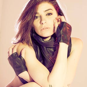 STREET BRIGADE Black Leather Fingerless Gloves