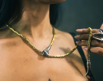 SNAKE BITE Brass and Silver Long Adjustable Unisex Lariat Y Necklace