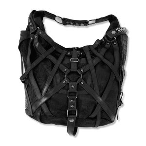 RAGE CAGE Große Hobo Tasche aus schwarzem Leder