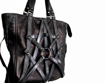 RAGE CAGE Black Large Leather Tote Bag