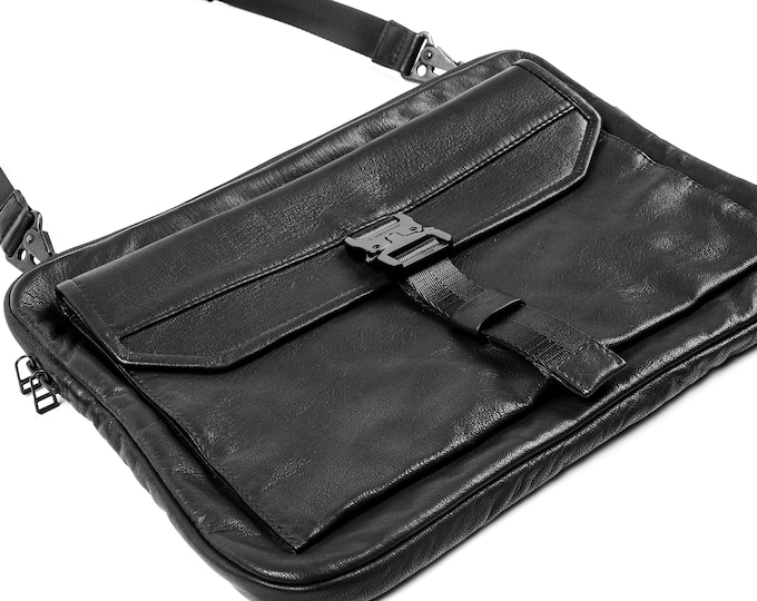 Black Leather Edge Laptop Bag Sleeve and Bag