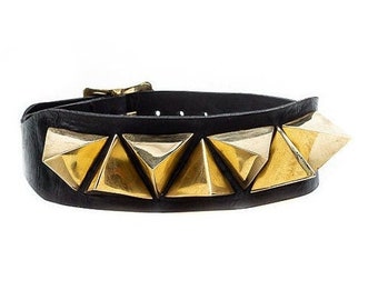 Elevated Pyramid Gold Scheme Brass Leather Choker