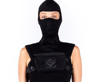 Ninja Sport Utility Techwear Chest Pack Vest With Phone Pocket and Anti-Facial Recognition Mask