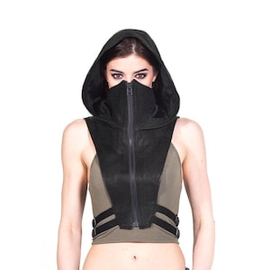 【KOOLOSET】Crop Layered Hood Vest Cos Pigment Hooded Vest - SCENERITY | 60% - Asian Fashion