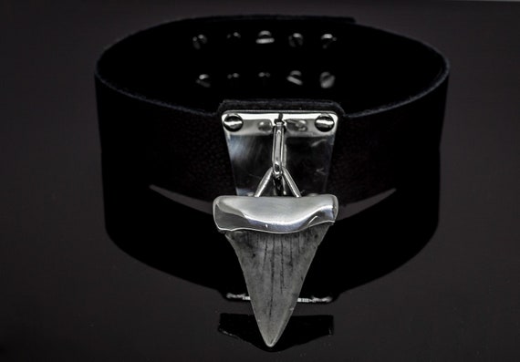 Megalodon Shark Tooth Silver and Leather Choker