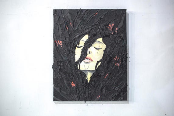 Silent Abyss– Mixed Media Textured Leather Acrylic Paint on Canvas Art