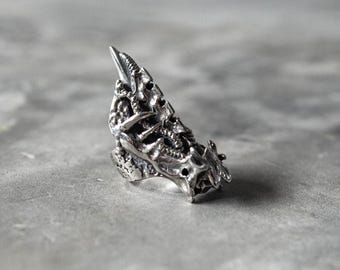 Spinal Colony Ring in Silver -  Biomechanical Alien Spine Jewelry, Dark Gothic Alternative Style