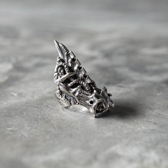 Spinal Colony Ring in Silver -  Biomechanical Alien Spine Jewelry, Dark Gothic Alternative Style