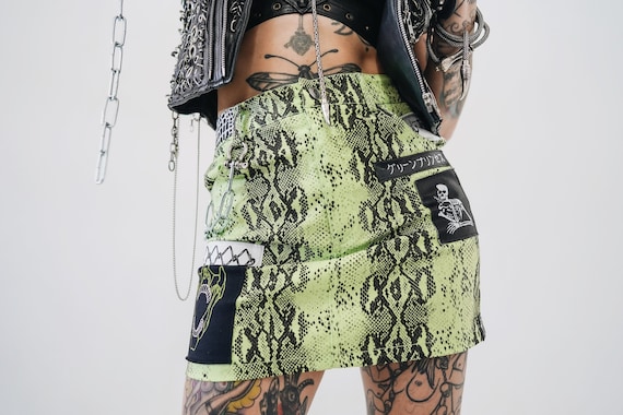 Neon Viper Skull Mini Skirt w/ Chain New