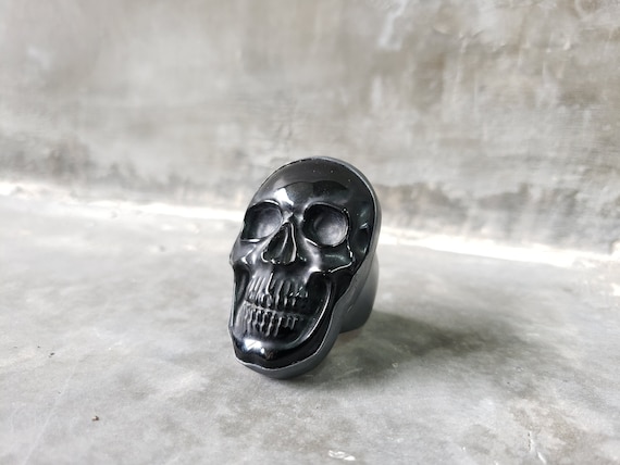 Carved Rock and Silver SKULL Ring : Your Choice of Stone