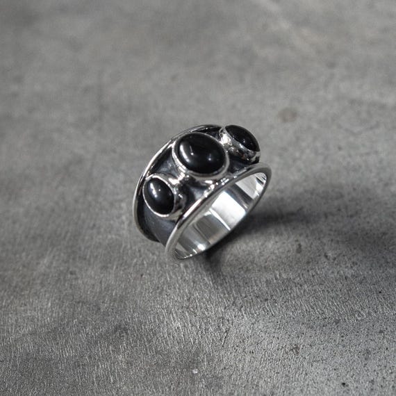 Tri Onyx Sterling Silver Ring