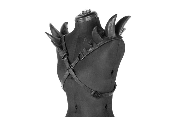 Cross Hatch Spike Leather Harness Shoulder Piece Epaulette