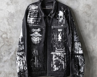 Art City 21: Black Denim Mens Jean Jacket One of a Kind