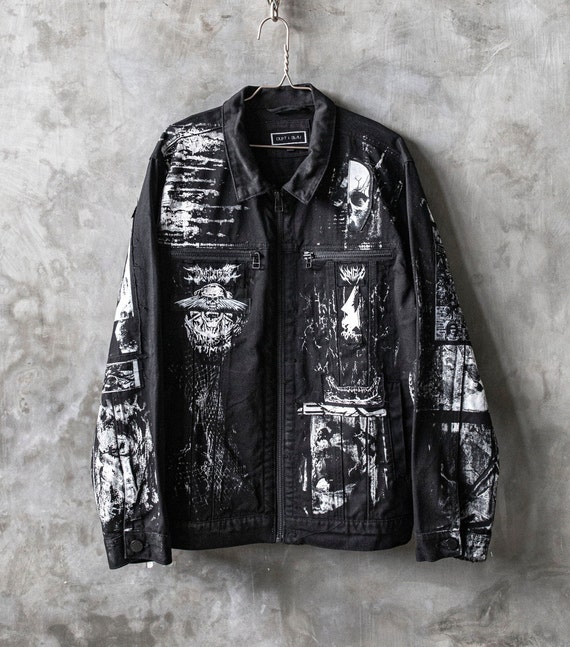 Art City 21: Black Denim Mens Jean Jacket One of a Kind