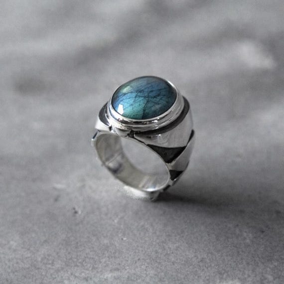 Labradorite Chevron Silver Ring