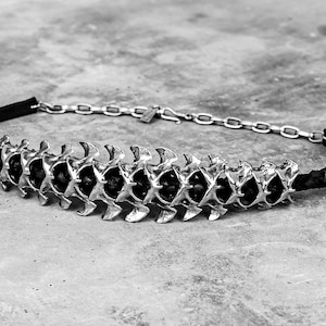 Spinal Core Silver and Black Leather Choker