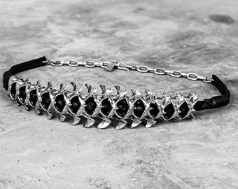 Spinal Core Silver and Black Leather Choker