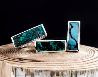Turquoise Bar Inlay Sterling Silver Unisex Ring