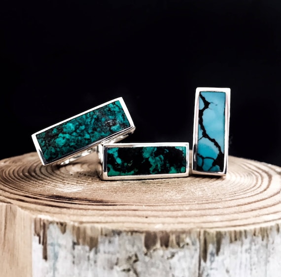 Turquoise Bar Inlay Sterling Silver Unisex Ring