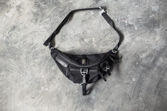 Shadowlock Fanny Pack, Black Canvas Belt Bag with Silver Hardware, Minimalist Utility Style, Adjustable Strap, Handmade Goth Accessory