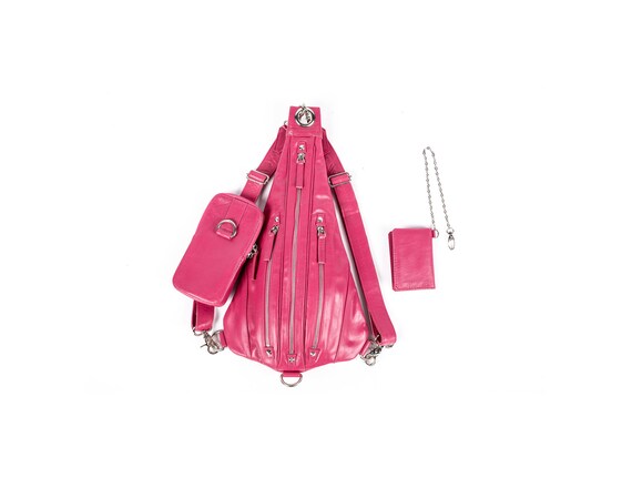 hot pink leather backpack